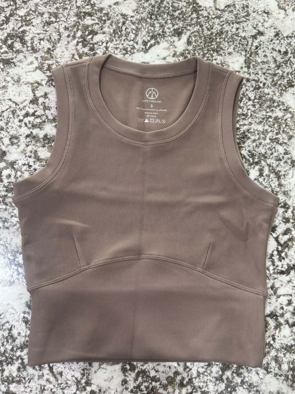 Move Theology Brown Ribbed High Neck Seamless Cropped Tank Top